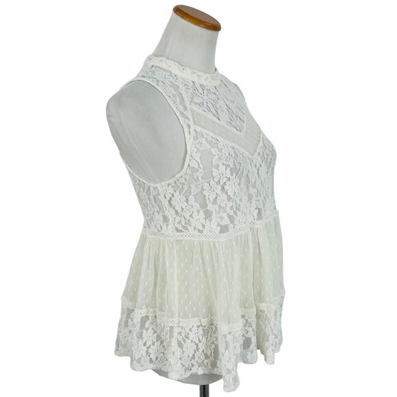 Free People White Vintage Inspired Sheer Floral Lace Mock Neck Casual Boho Top - Picture 13 of 16